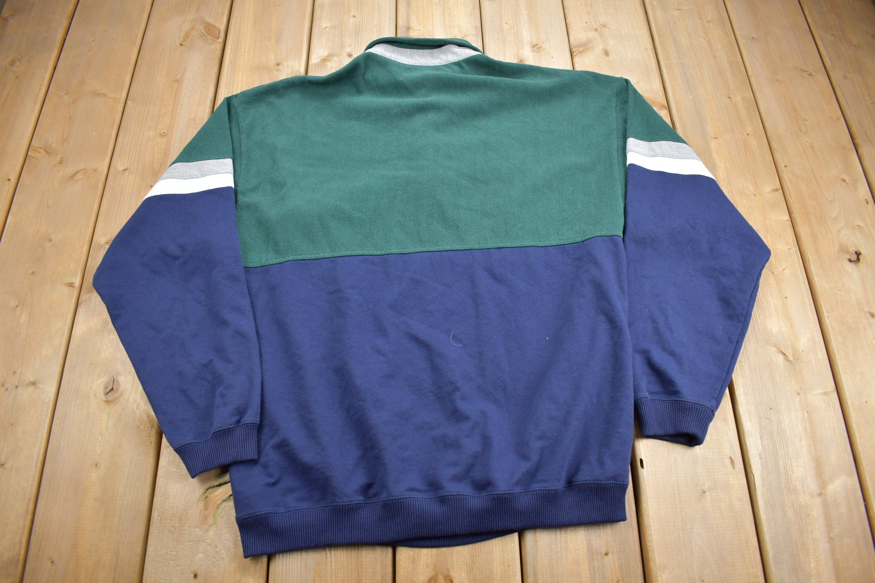 Vintage 1990s Safe Harbor Quarter Button Striped Sweatshirt