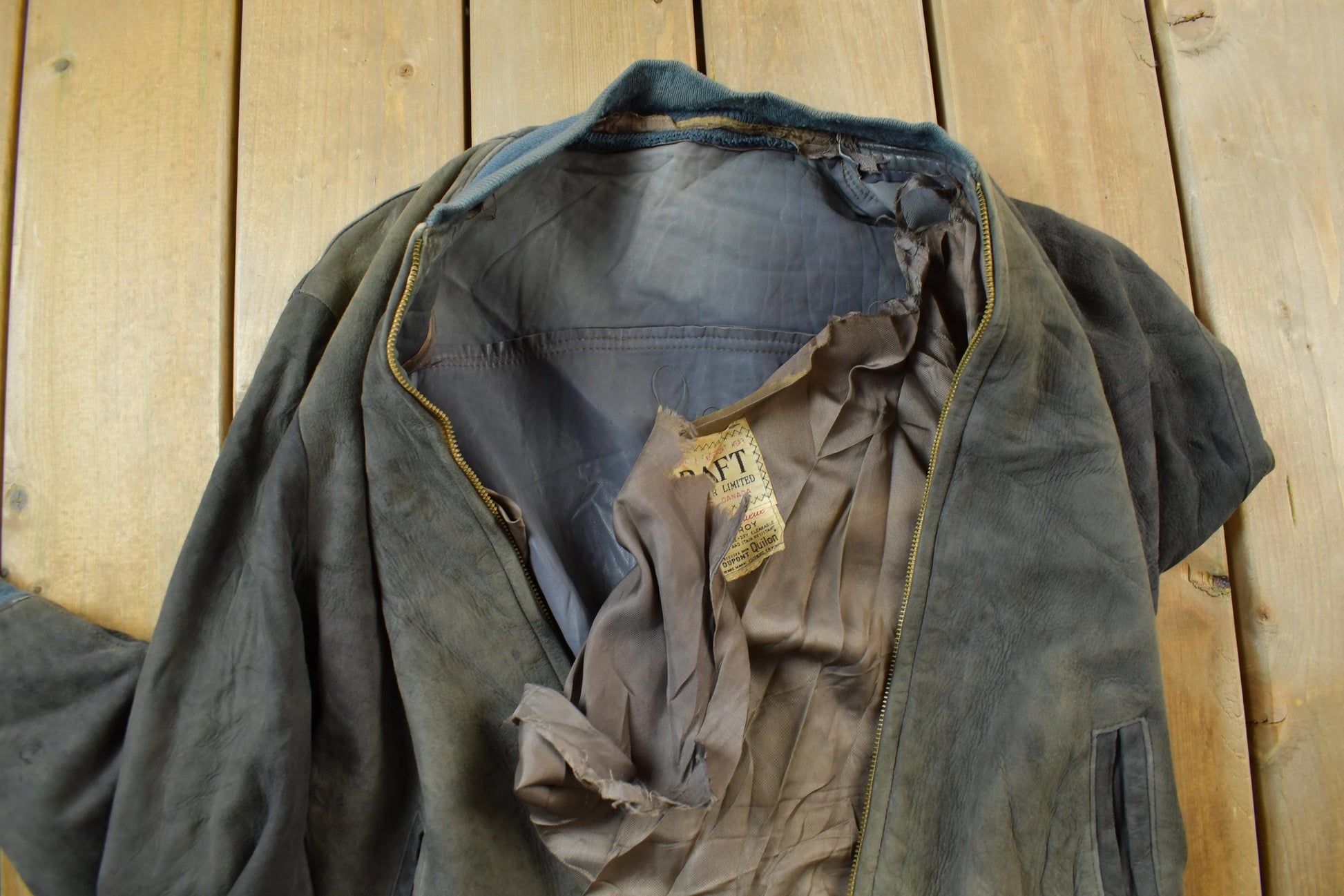 Vintage 1960s CRAFT Sportwear Suede Leather Bomber Jacket  Distressed Leather  Made In Canada  True Vintage