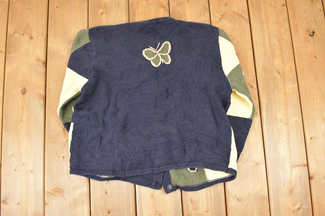 Vintage 1990s Christopher & Banks Abstract Butterfly Knit Cardigan Sweater Womens L