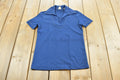 True Vintage 1970s Blank Blue Quarter Button Up Polo Shirt Women's S /