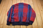Vintage 1980s Chagall Plaid Knitted Cardigan Sweater Jacket