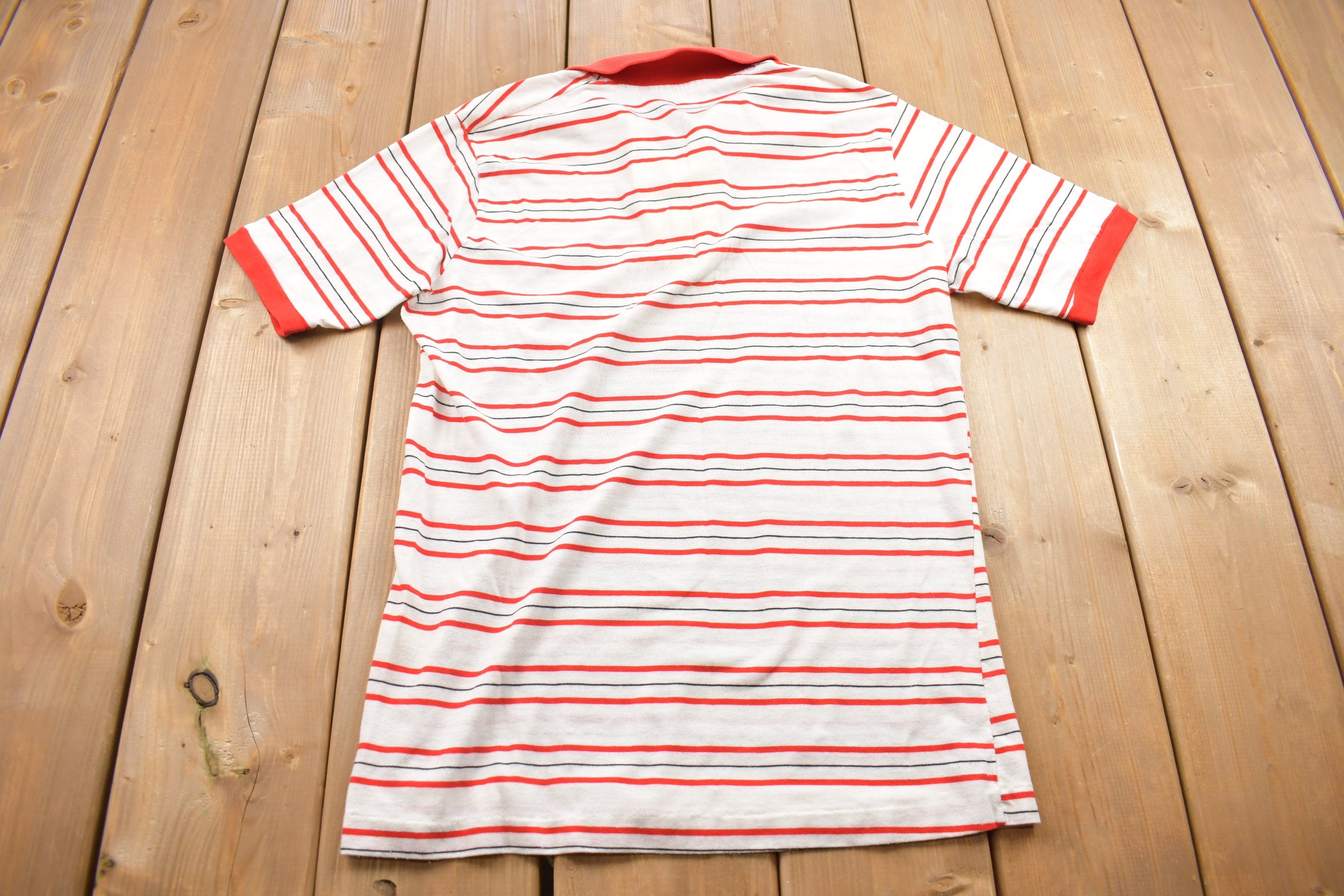 Vintage 1990s Striped Polo Collared T Shirt