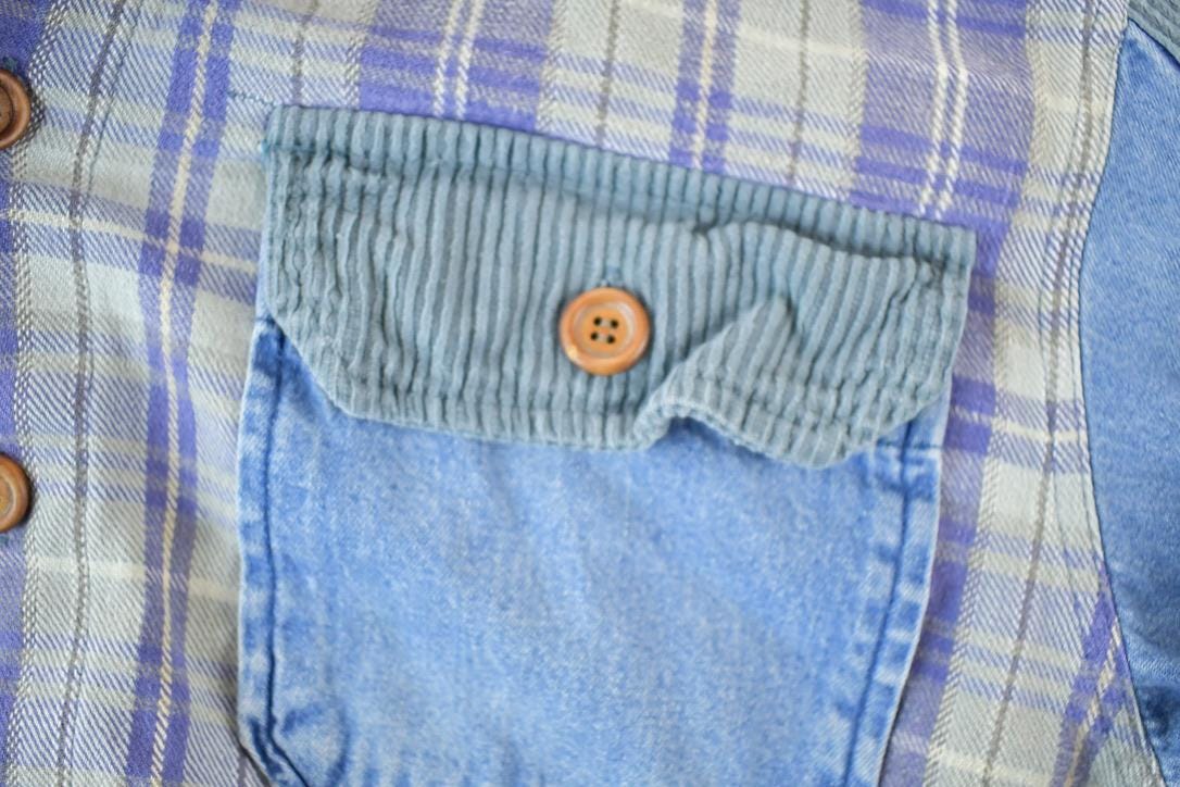 Vintage 1990s Arizona Plaid Denim Hoodie Made In USA