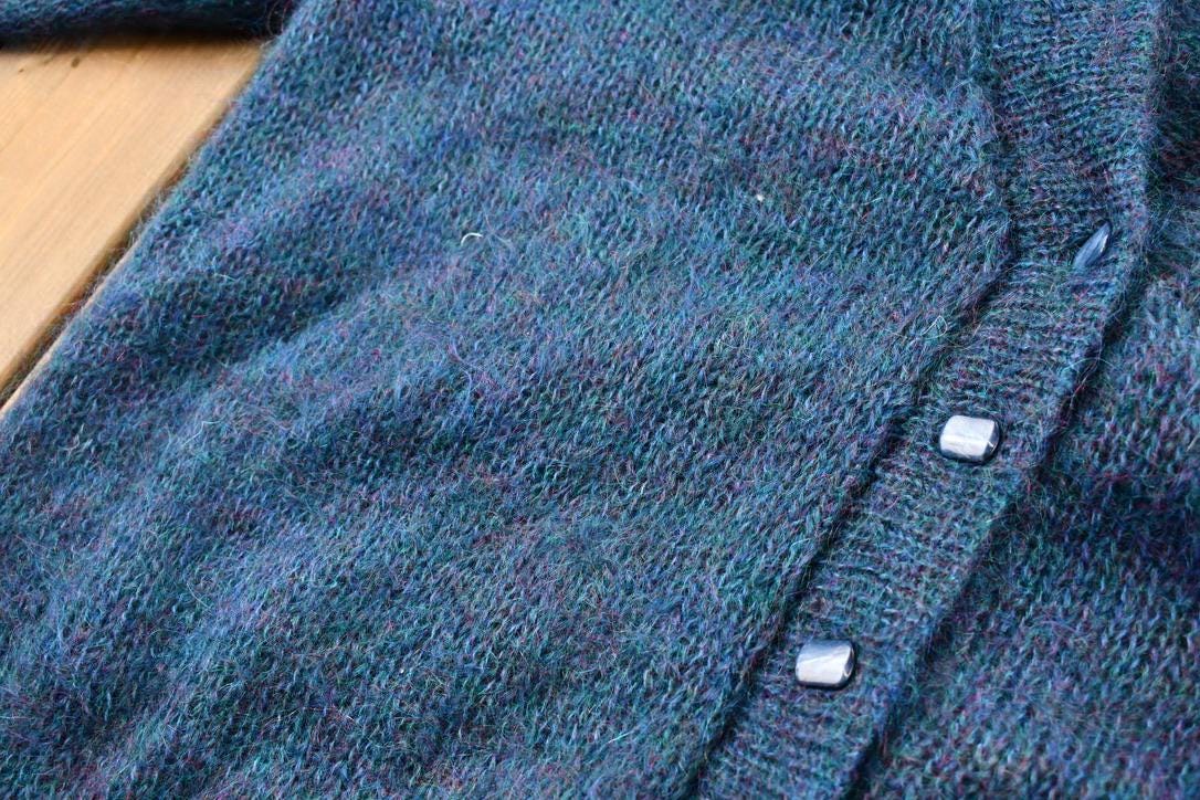Vintage 1990s Canaan Mountain Knitwear Multicolor Mohair Knit Cardigan Sweater