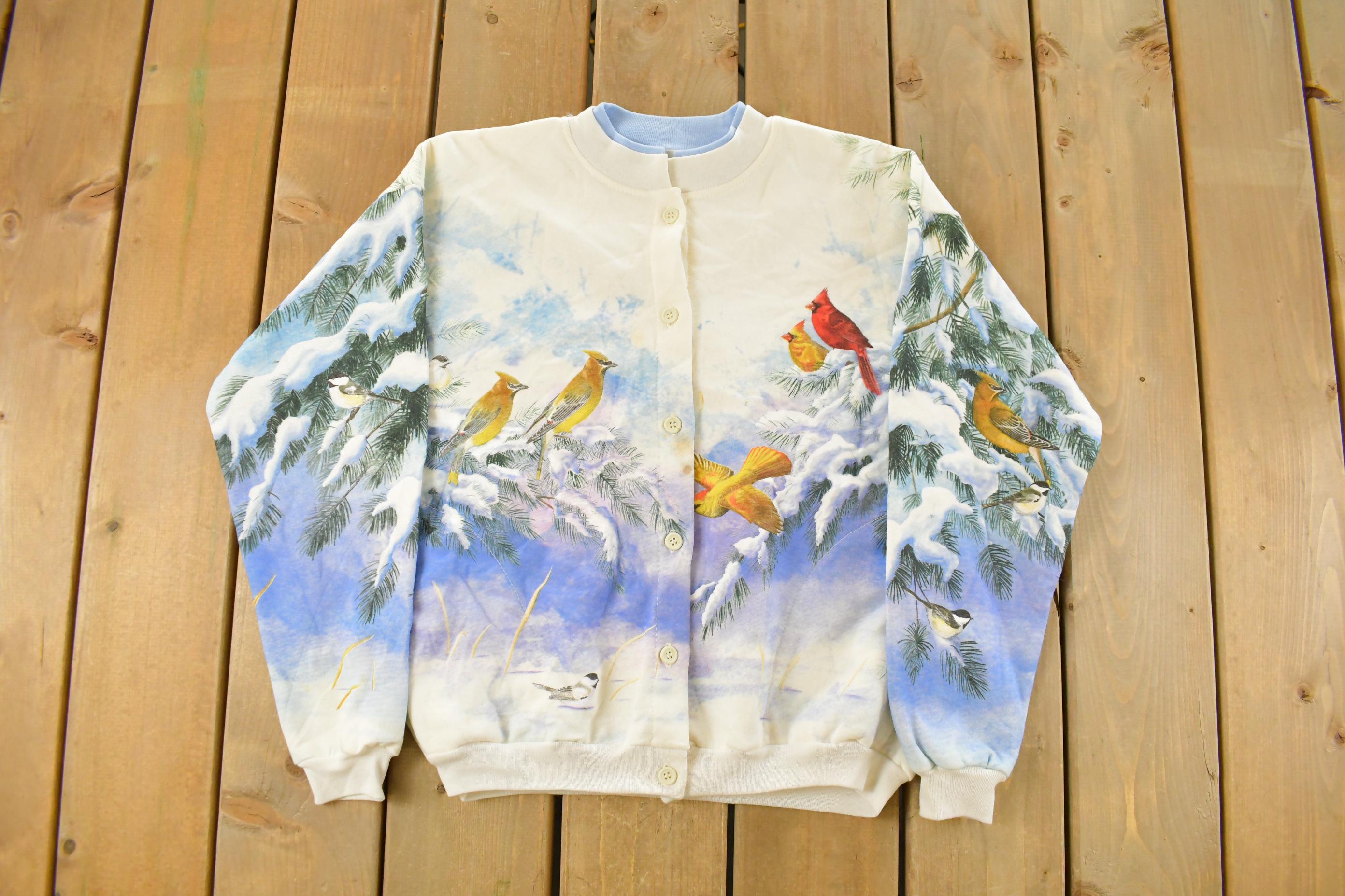 Vintage 1990s Cute Bird Graphic Cardigan Sweatshirt Women's S