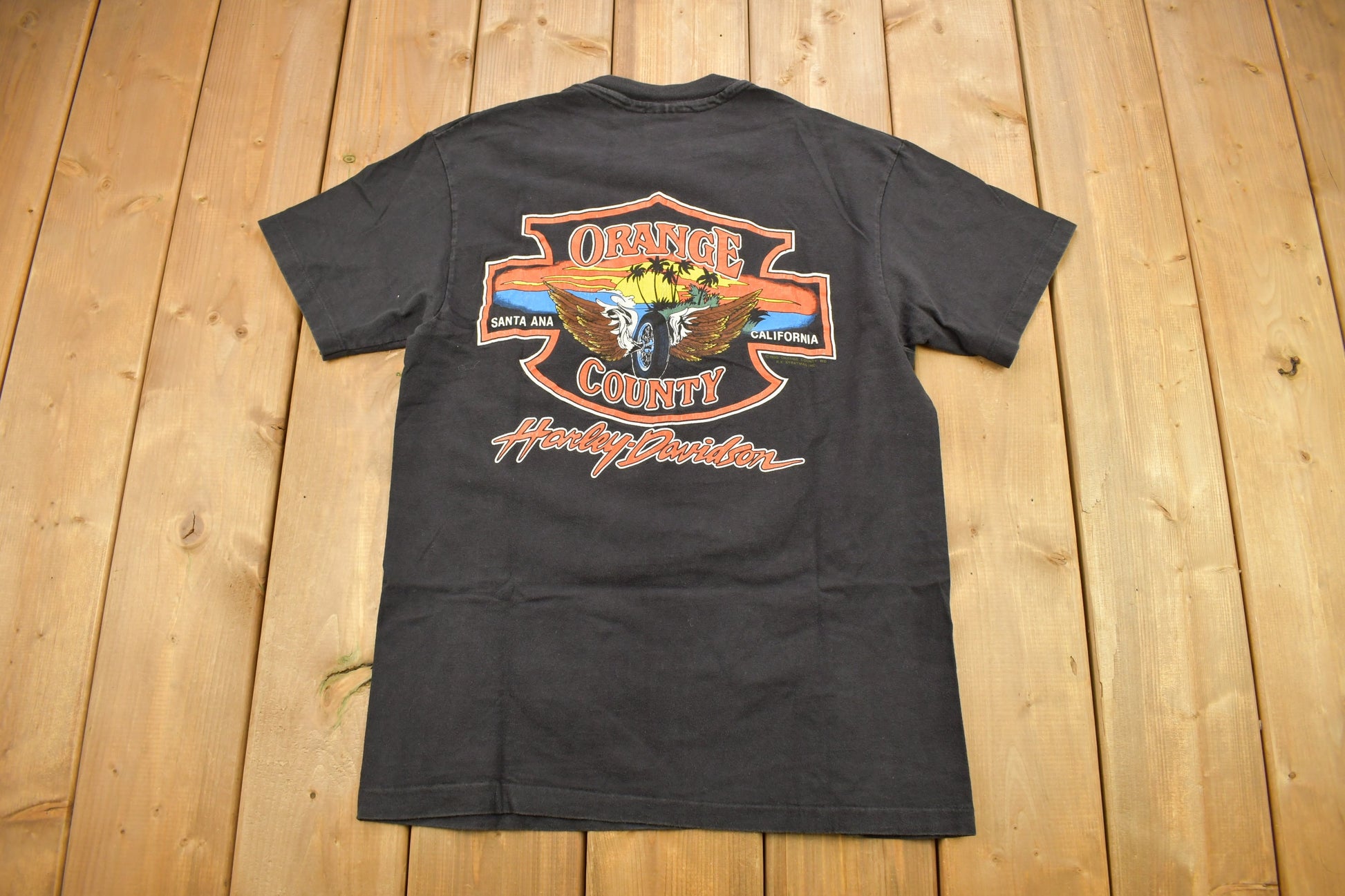 Vintage 1990 Orange County Harley Davidson Santa Ana California T-Shirt / Single Stitch / Made In USA / Biker Tee / Souvenir T Shirt