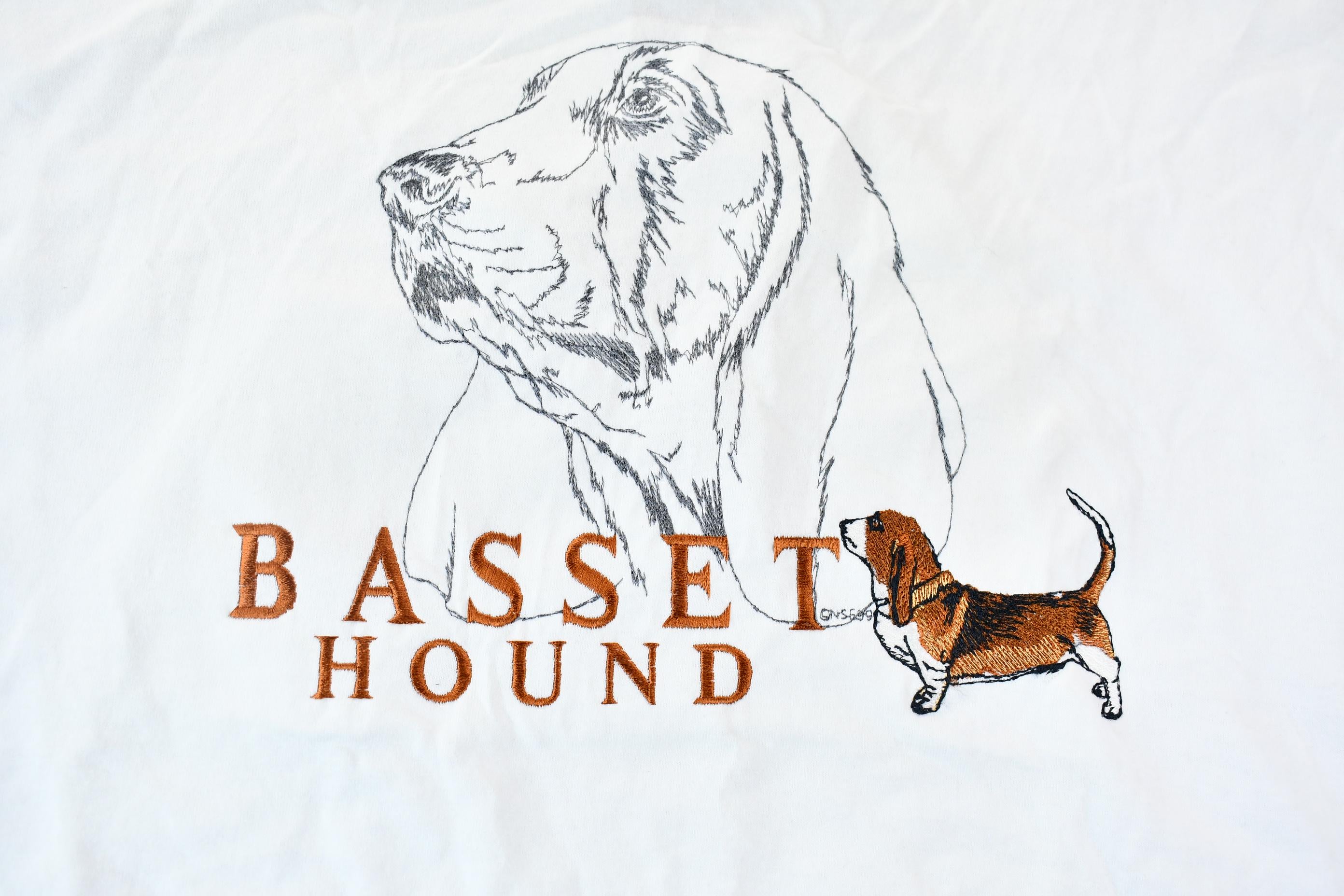 Vintage 1990s GRS Dogs Embroidery and Graphic Single Stitch Basset Hound T-Shirt