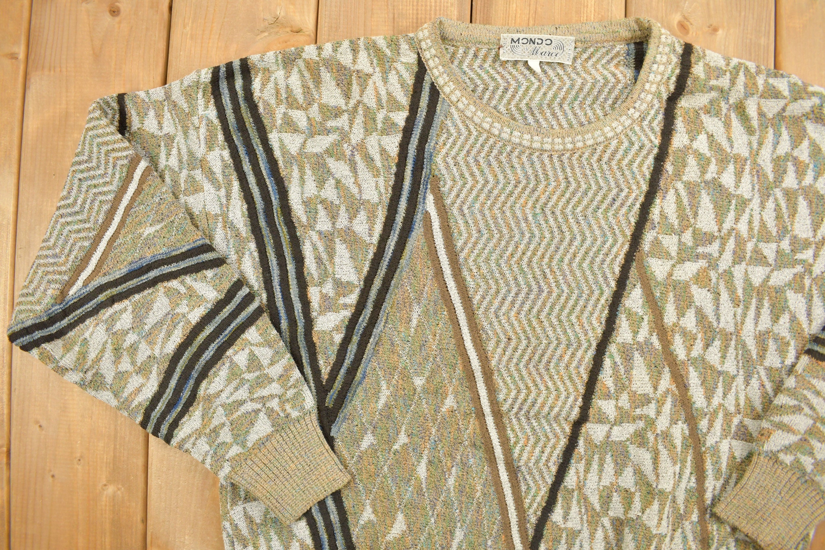 Vintage 1980s Mondo Abstract Patterned Knitted Crewneck Sweater