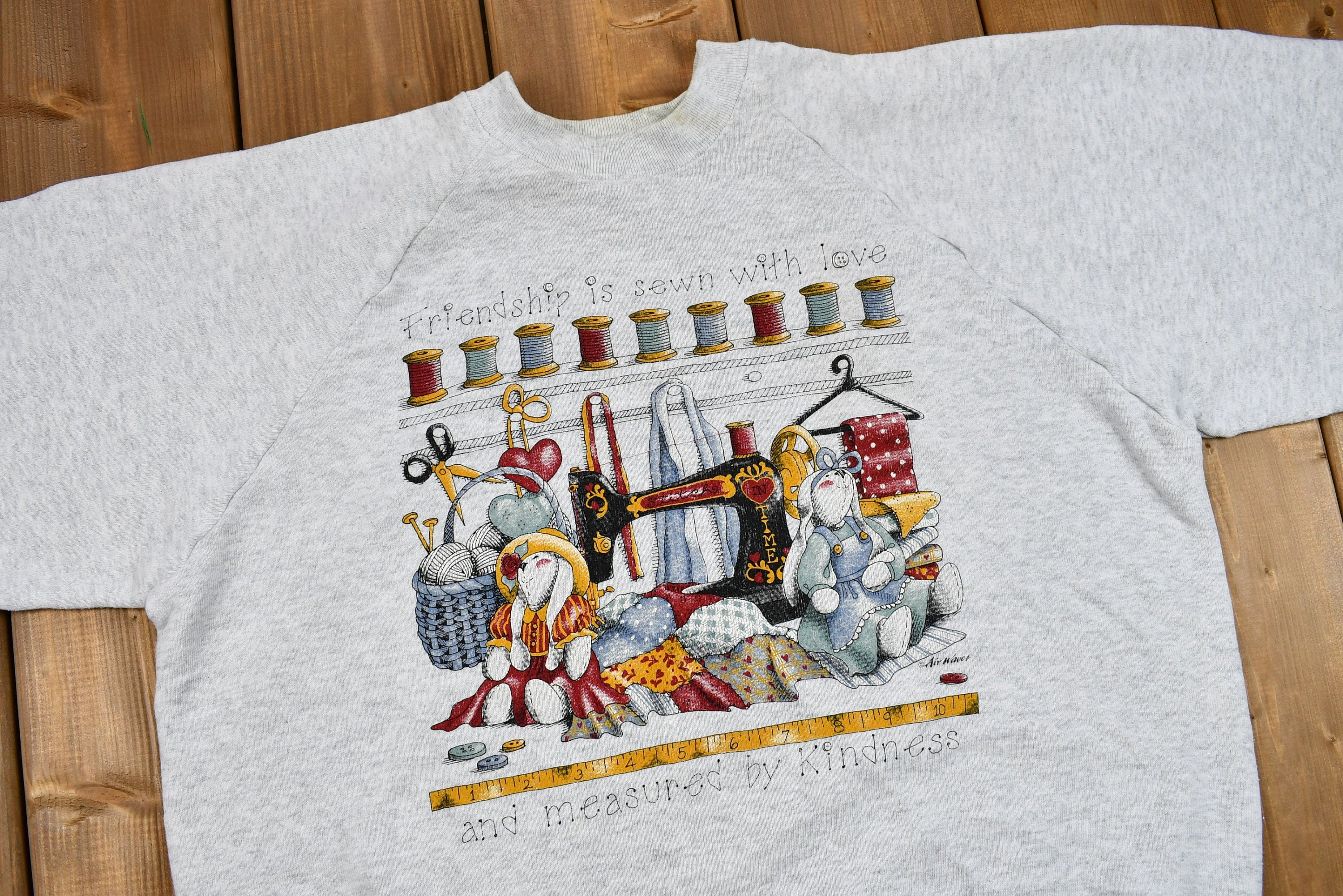 Vintage 1990s Friendship Is Sewn With Love And Measured By Kindness Graphic Raglan Sweatshirt