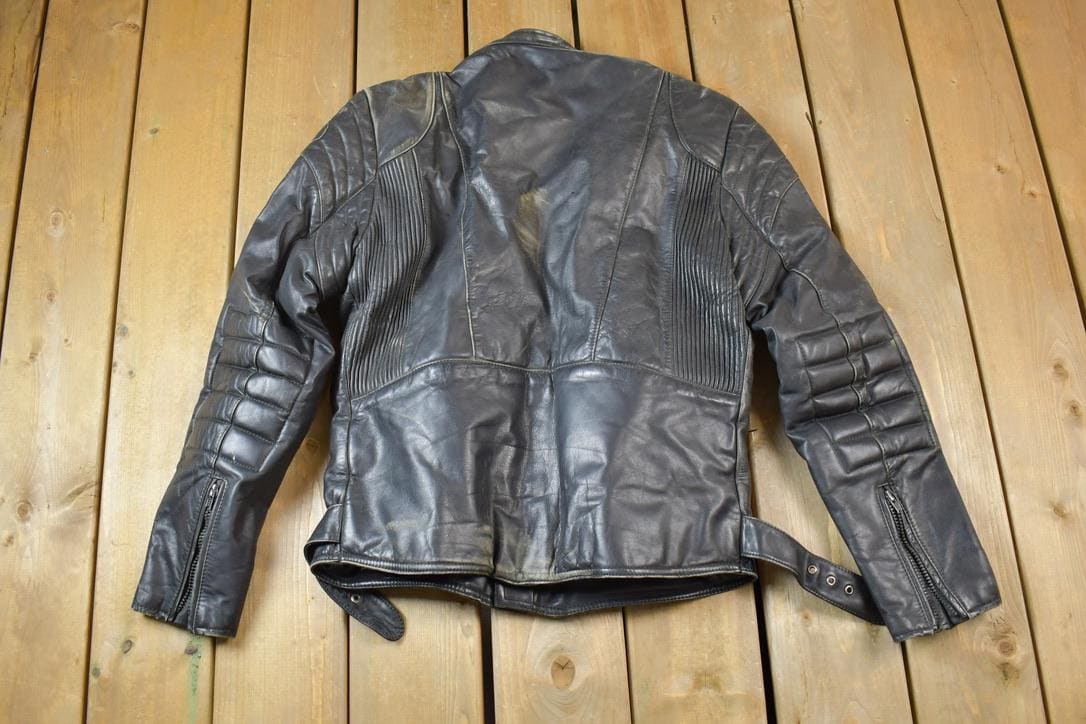 Vintage 1990s Motorcycle Leather Heavy Padded Biker Jacket Made In USA