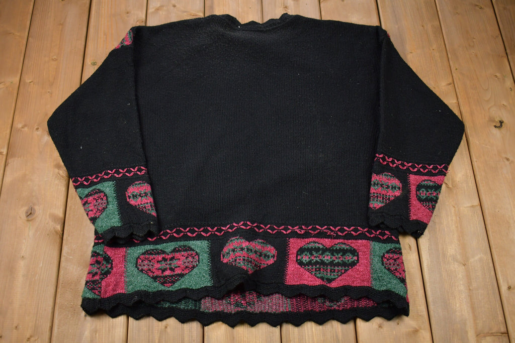 Vintage 1990s Made In USA Heart Graphic Knitted Sweater