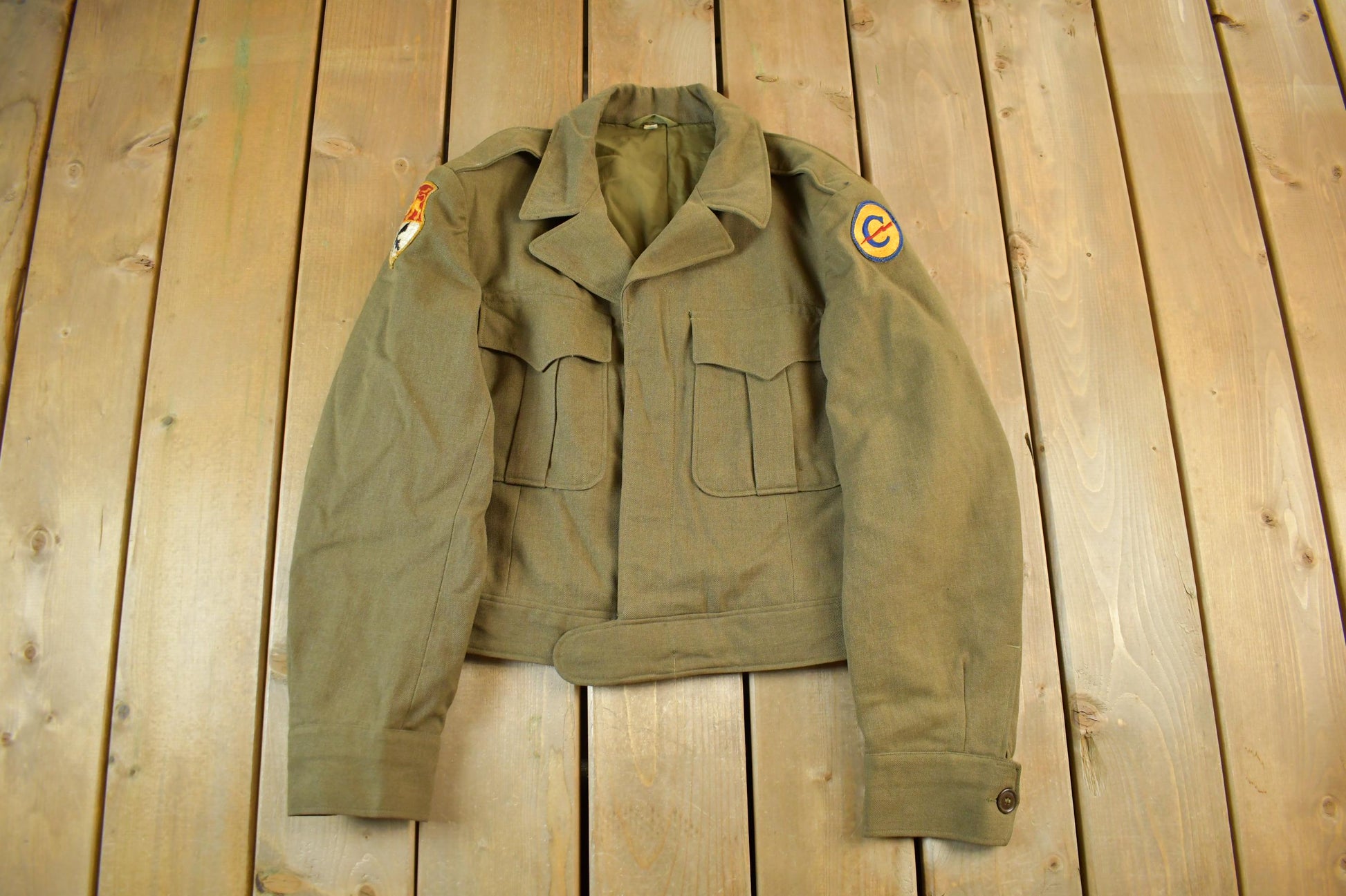 Vintage 1940s WW2 Ike Constabulary Wool Button Up Jacket Men's S