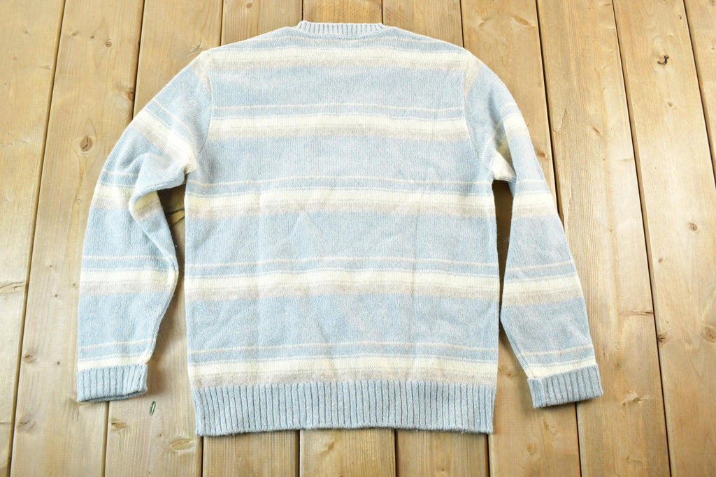 Vintage 1990s Robert Bruce Knit Striped Crewneck Sweater Mens L / Made In USA / 90s Crewneck / Preppy Knits / Wool Blend / Cotton Blend