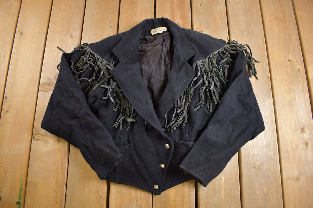 Vintage 1980s G4000 Wool And Leather Johnathan Stevens Western Fringe Jacket