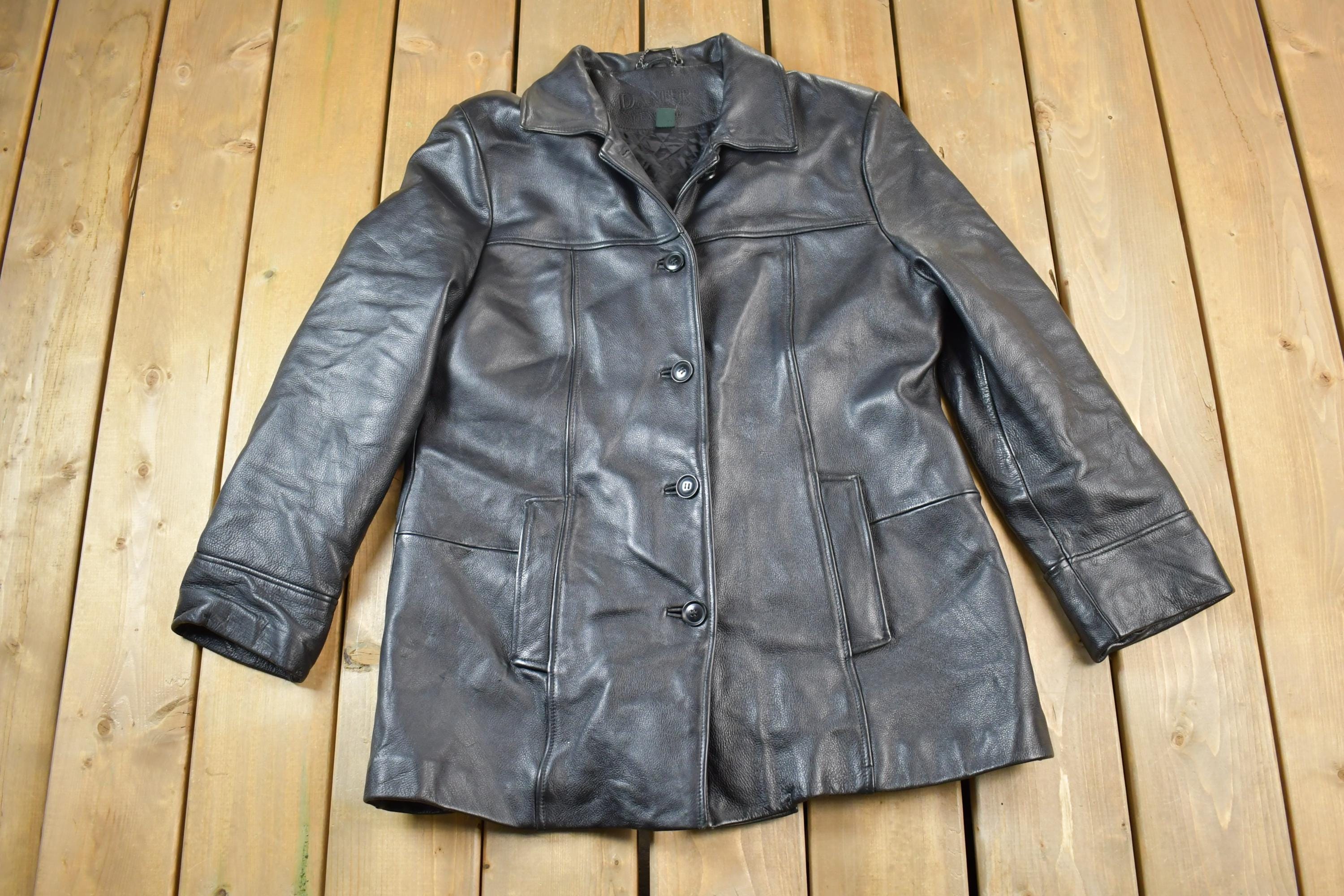 Vintage 1990s Danier Mens Full Length Heavy Leather Coat