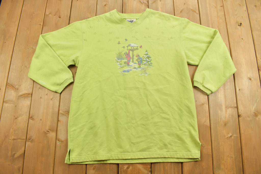 Vintage 1990s Northern Reflections Green Holiday Crewneck Sweater / 90s Crewneck / Grandma / Nature Theme / V Neck / Snow