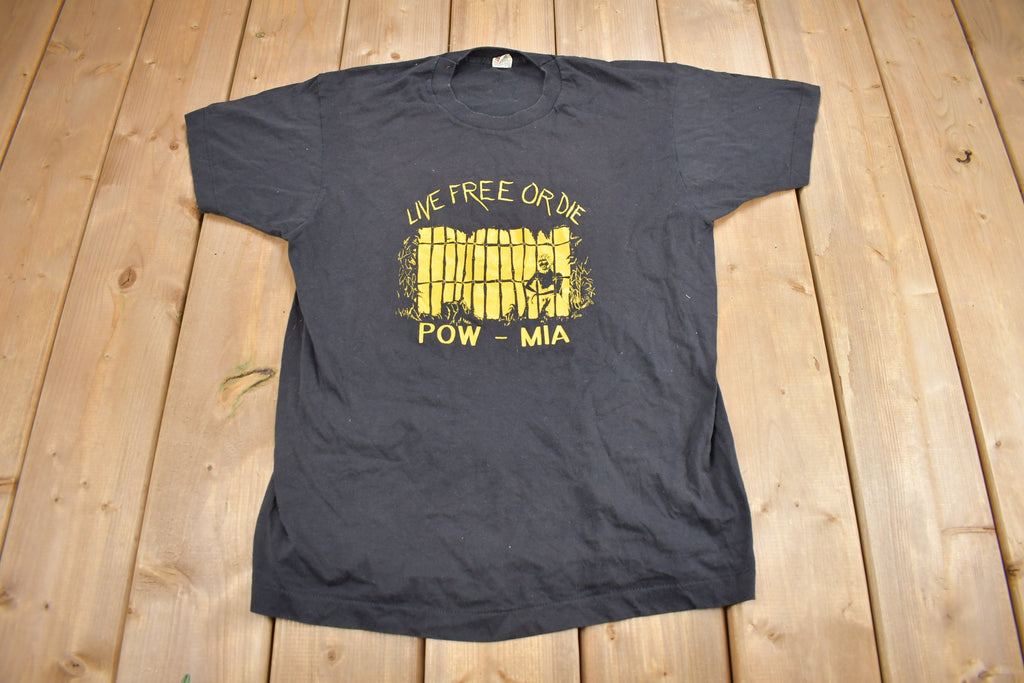 Vintage 1980s Live Free Or Die POW-MIA Graphic T Shirt