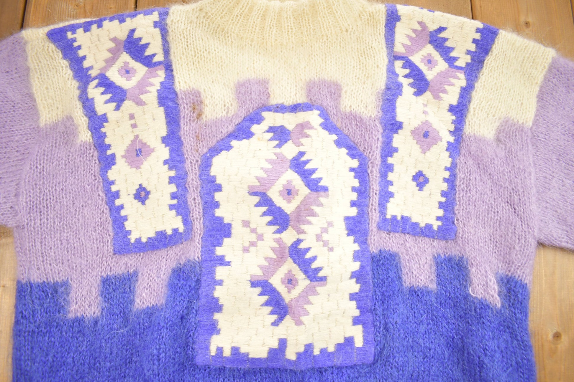 Vintage 1990s Color Block Mohair Knitted Sweater