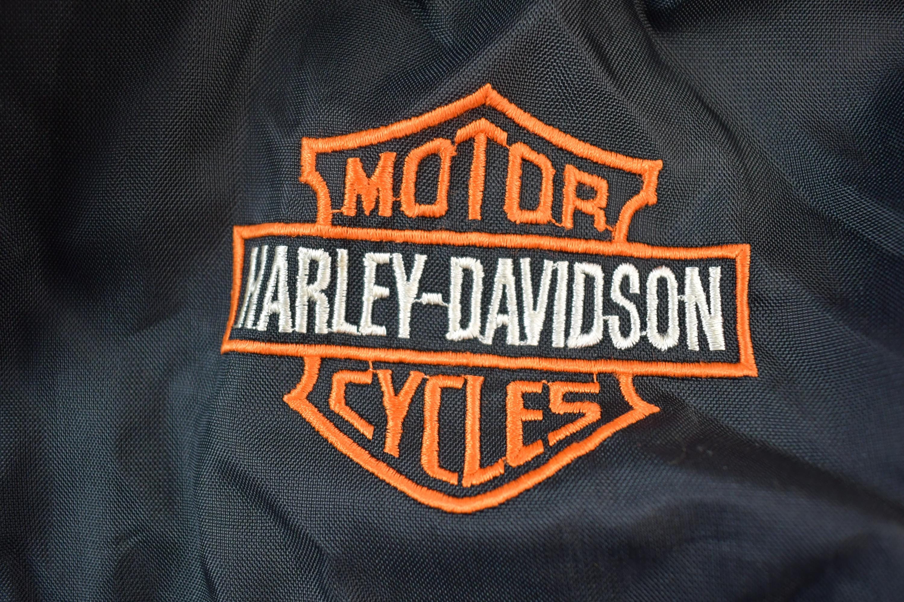 Vintage 1990s Harley Davidson Embroidered Motorcycle Satin Nylon Bomber Jacket