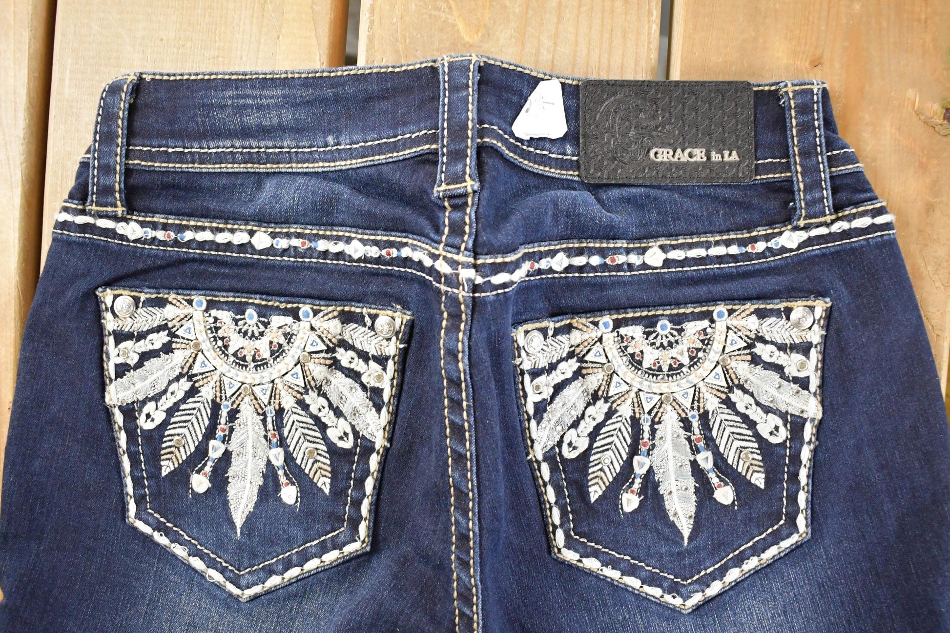 Vintage Deadstock Y2K Grace In LA Bedazzled Bootcut Low Rise Jeans Women's Size 26 x 31