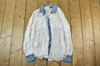 Women Vintage DD Paris Y2K Denim Button Up Shirt / Vigoss Grunge Skull Print / Contrast Stitch / Internet Famous Clothing / Over Dyed