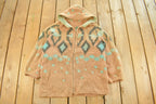 Vintage 1980s Laria Hand Knit Wool Full Zip Hooded Sweater Men's Medium