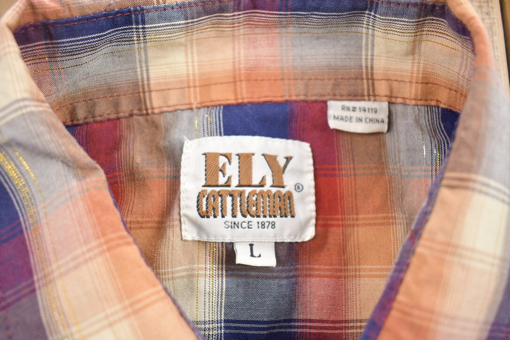 Vintage 1990s Ely Cattleman Shiny Double Pocket Plaid Button Up Shirt