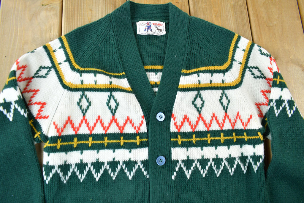 Vintage 1980s Lapplander Ski Theme Knit Cardigan Sweater /