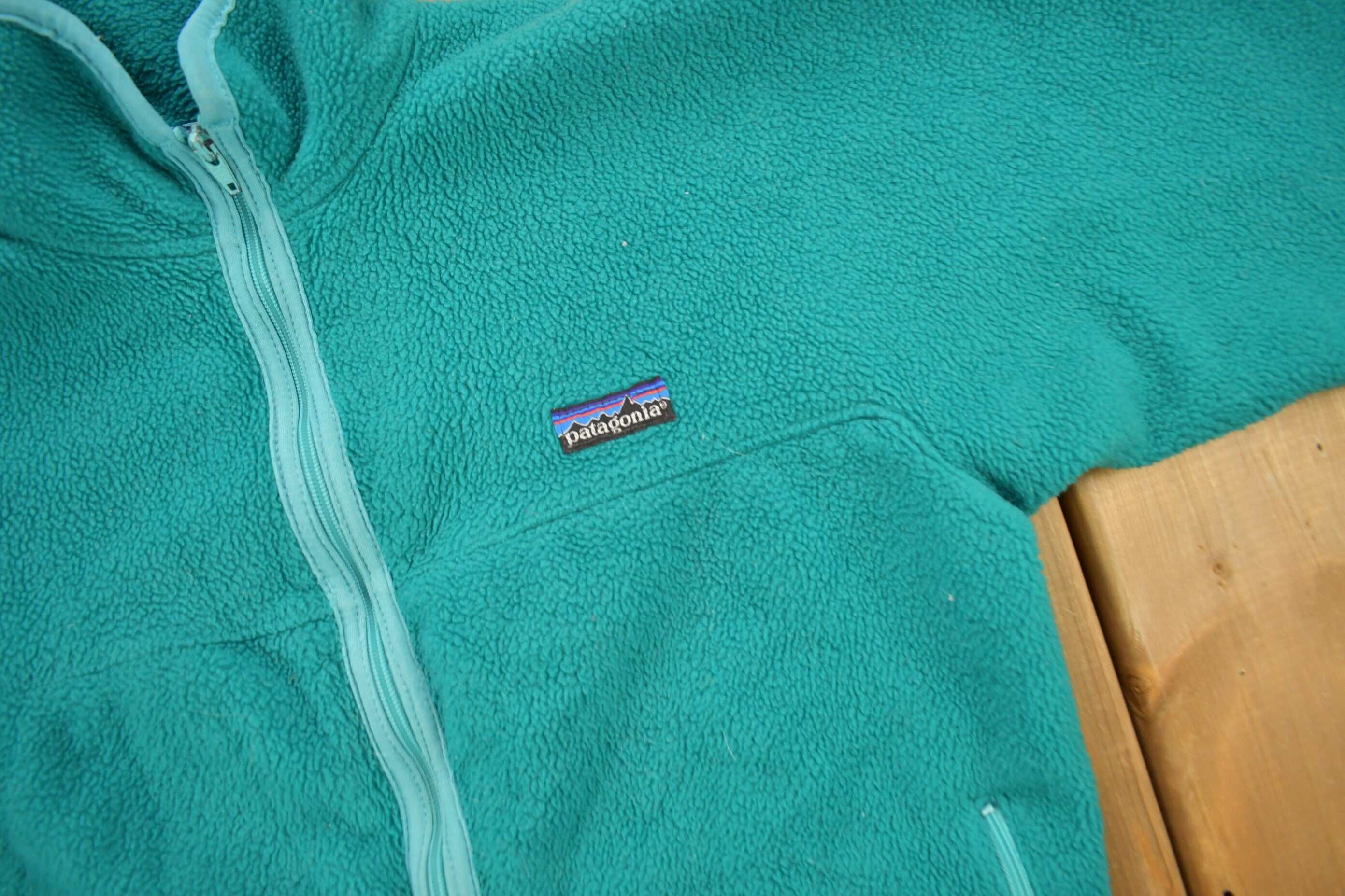 Vintage 1990s Patagonia Full Zip Turquoise Fleece Sweater