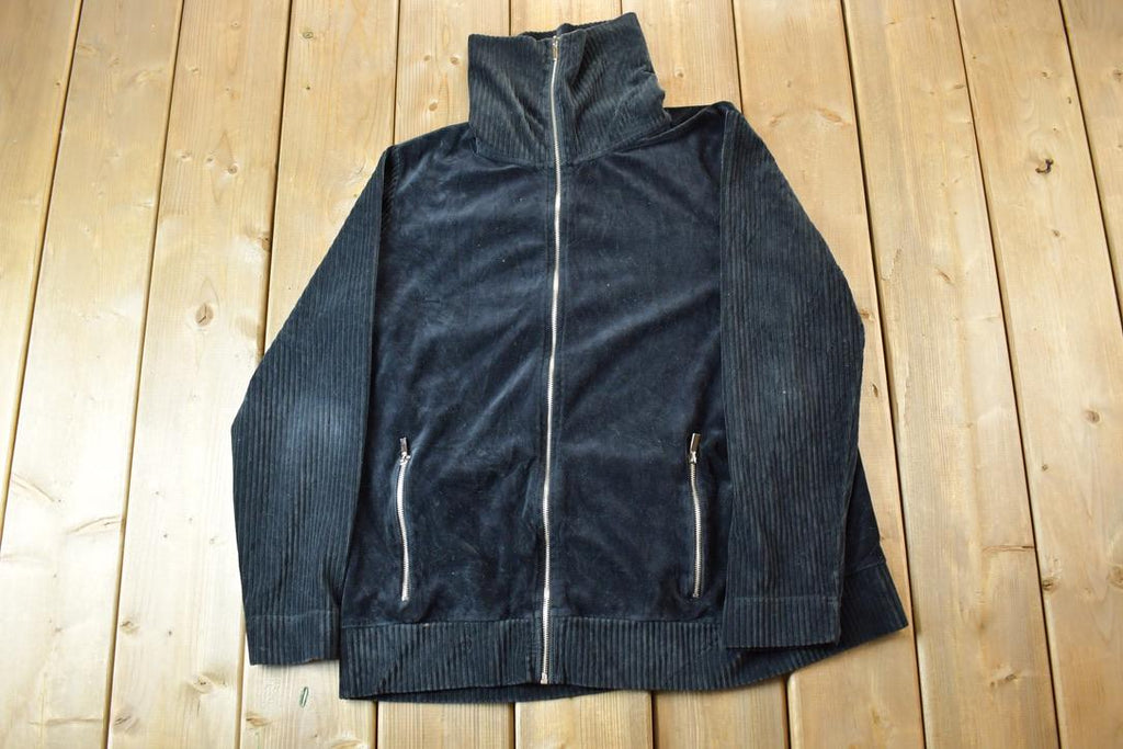 Vintage 1990s Jones New York Knit Velour Zip Up Turtleneck Sweater
