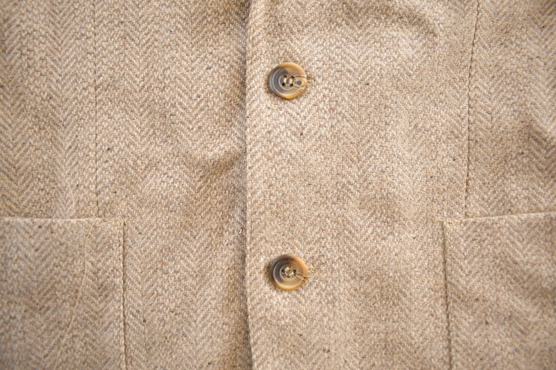 Vintage 1980s Beige Wool Button Up Blazer Jacket
