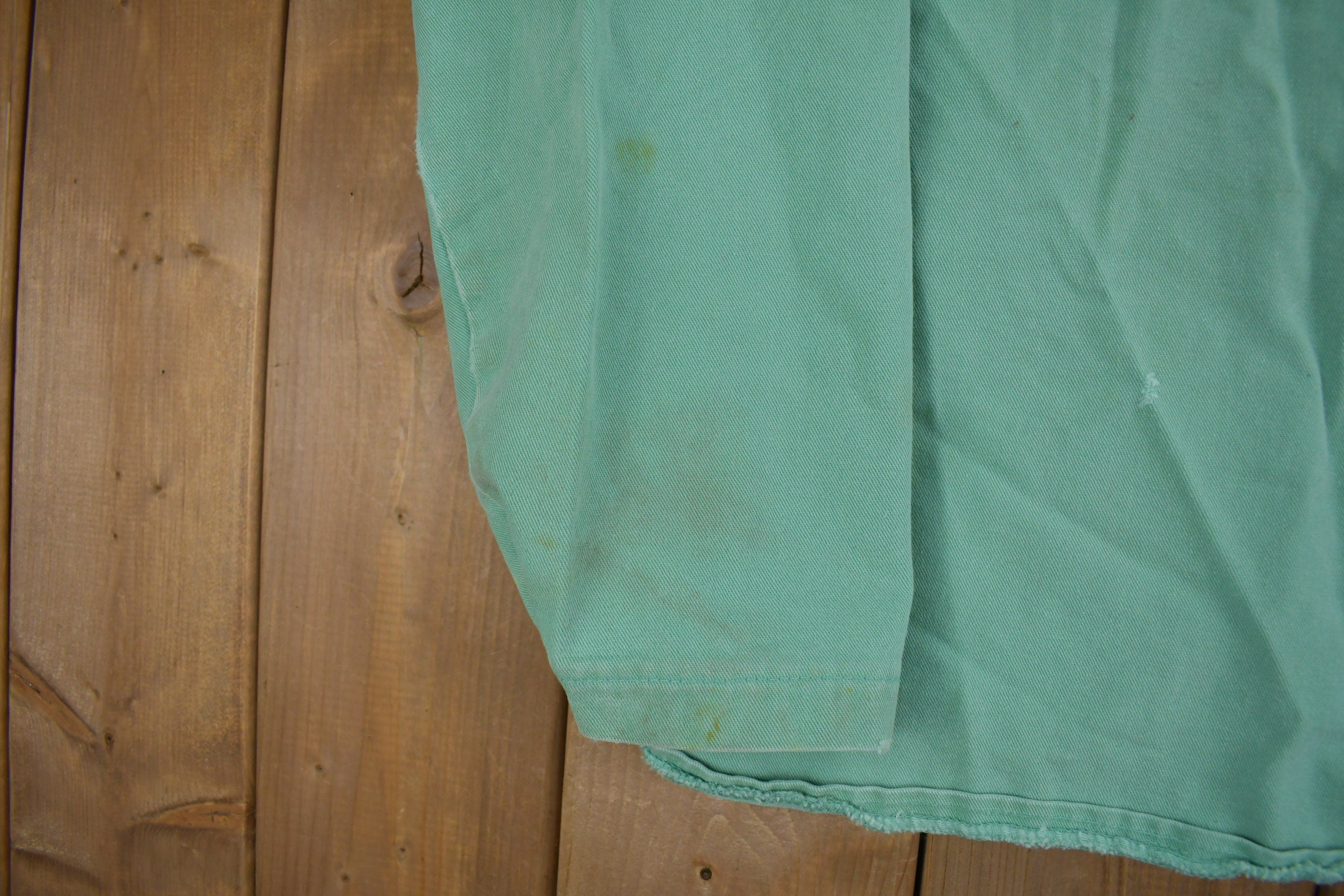 Vintage 1990s Blank Turquoise Flame Resistant Cotton Button Up Shirt
