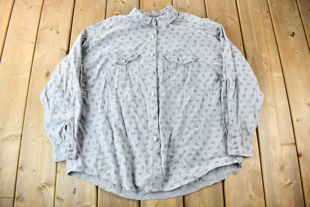 Vintage 1990s Grey Paisley Graphic Button Up Shirt