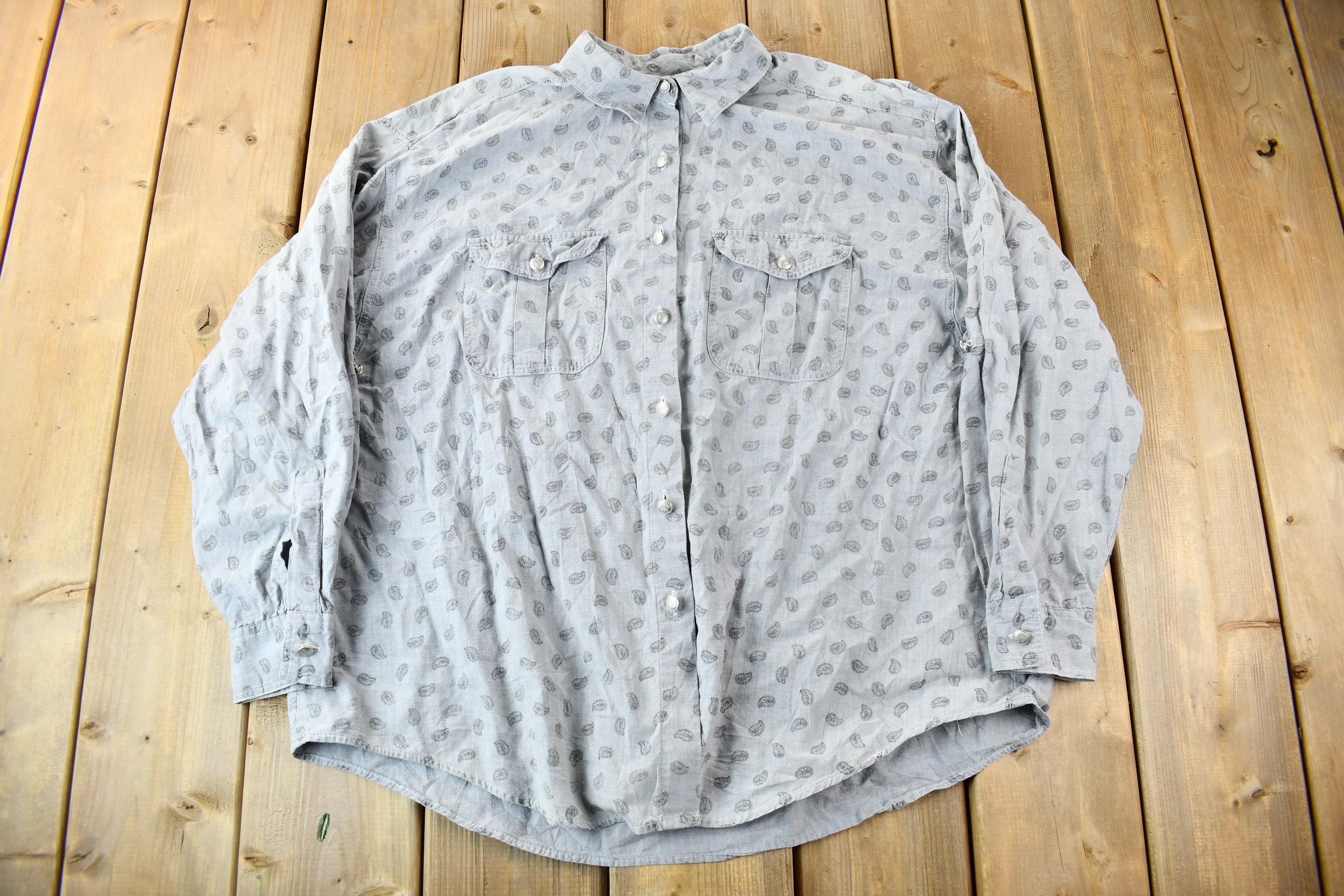 Vintage 1990s Grey Paisley Graphic Button Up Shirt