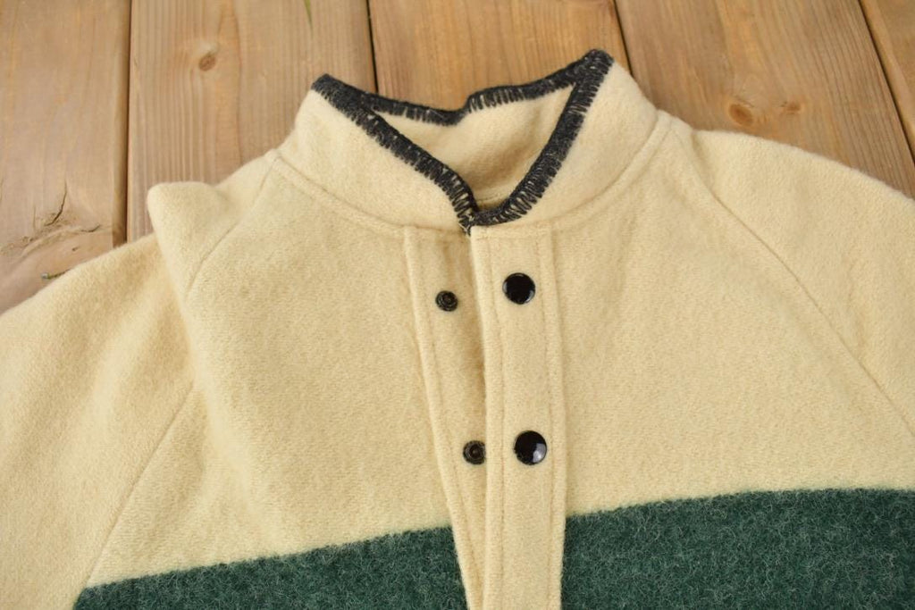 Vintage 1980s LANDS END 100% Wool Snap Button Sweater Made In USA Size Medium