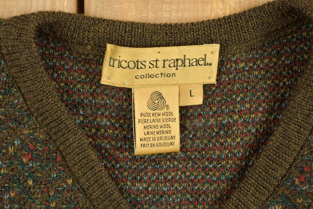 Vintage 1990s Tricots St Raphael Knit Brown Sweater  Vintage 90s Crewneck  All Over Pattern  Basic  Sweatshirt  Abstract Pattern