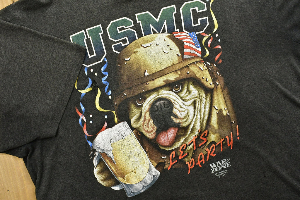 Vintage 1991 USMC War Zone 3D Emblem T-Shirt