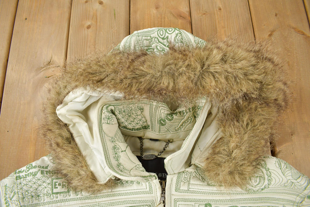 Vintage 1990s Tanners Avenue Leather Mosaic Bank Note 100 Dollar Bills Embroidered Bomber Jacket