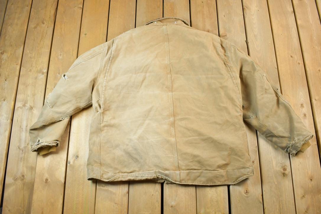 Vintage 1980s Carhartt Perfectly Distressed Collared Work Jacket Made In USA