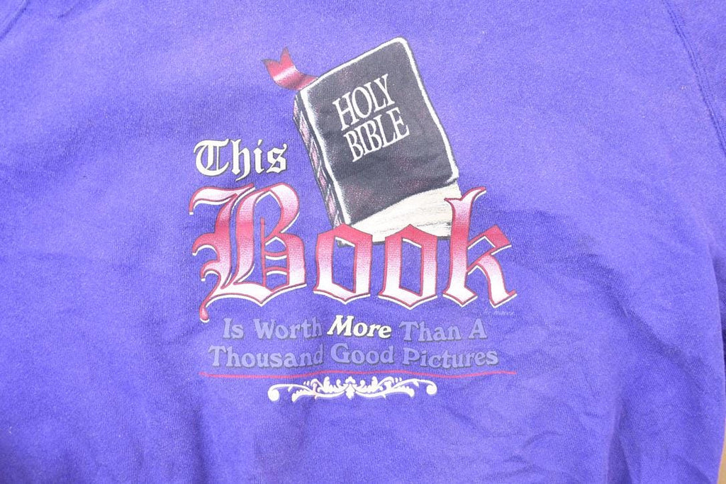 Vintage 1990s Holy Bible This Book Crewneck Sweatshirt  90s Crewneck  Made In USA  Streetwear  Embroidered