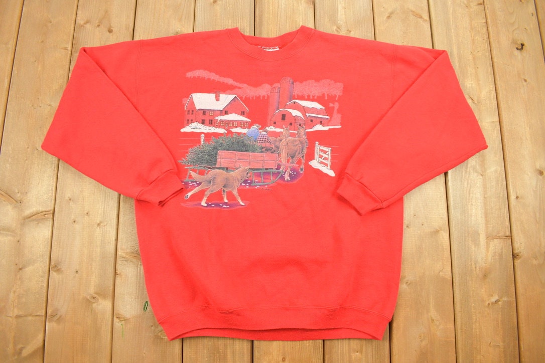 Vintage 1990s Winter Farm Graphic Sweatshirt