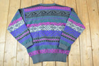 Vintage 1980s Meister Knit Abstract Pattern Crewneck Sweater  90s Crewneck  Preppy Knits  Wool Blend  Cotton Blend