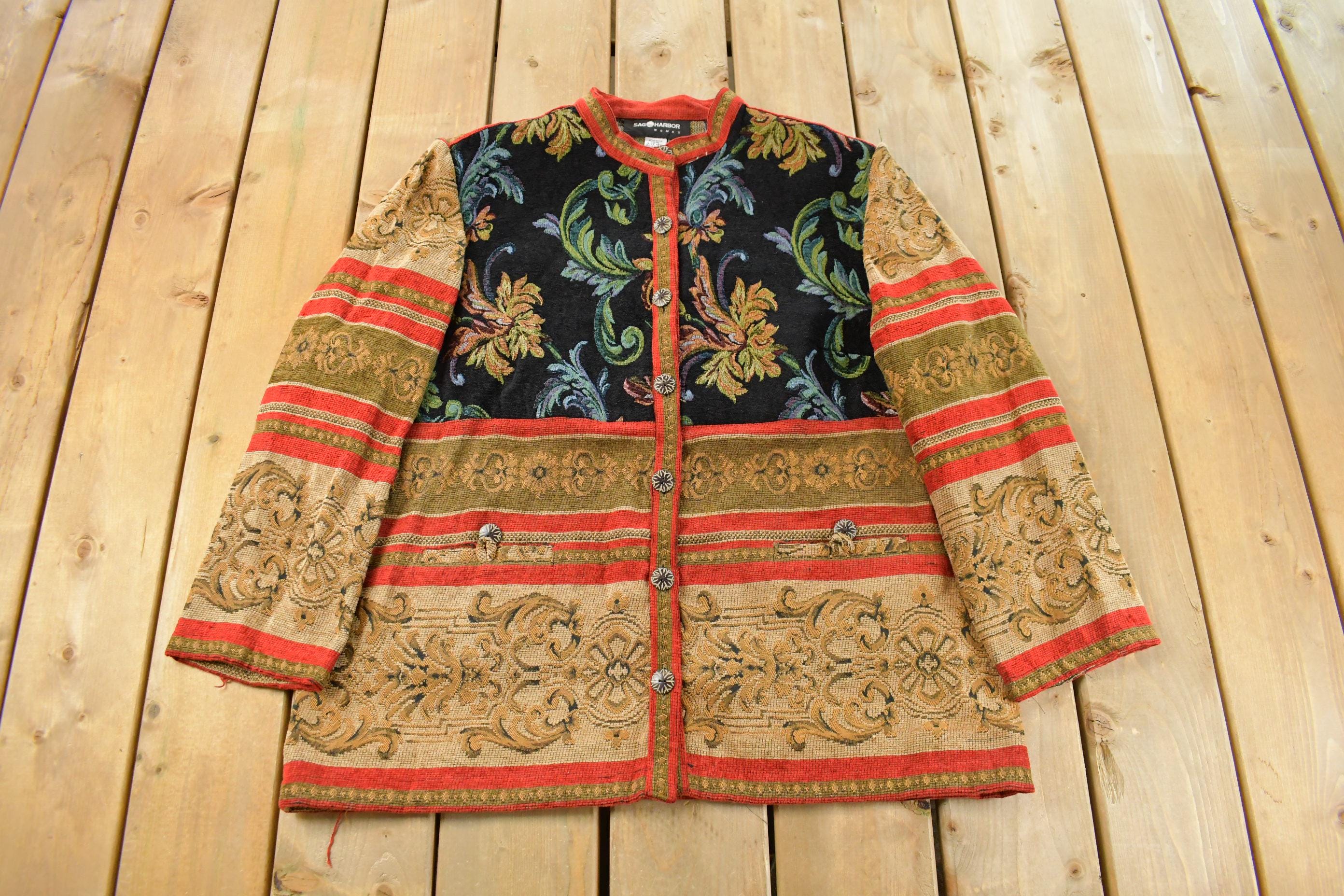 Vintage 1990s Sag Harbor Paisley Floral Tapestry Patchwork Jacket Women's 2X