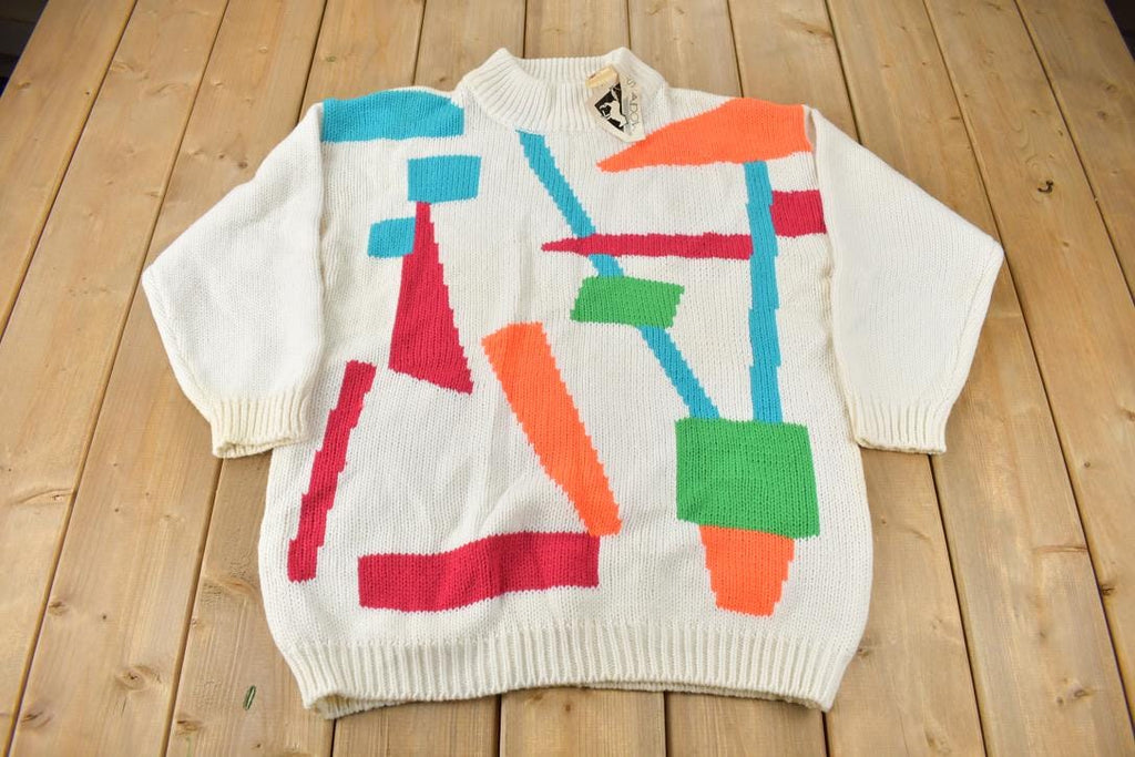 Vintage 1990s Deadstock Shadows Abstract Pattern Knit Mock Neck Sweater Size 40