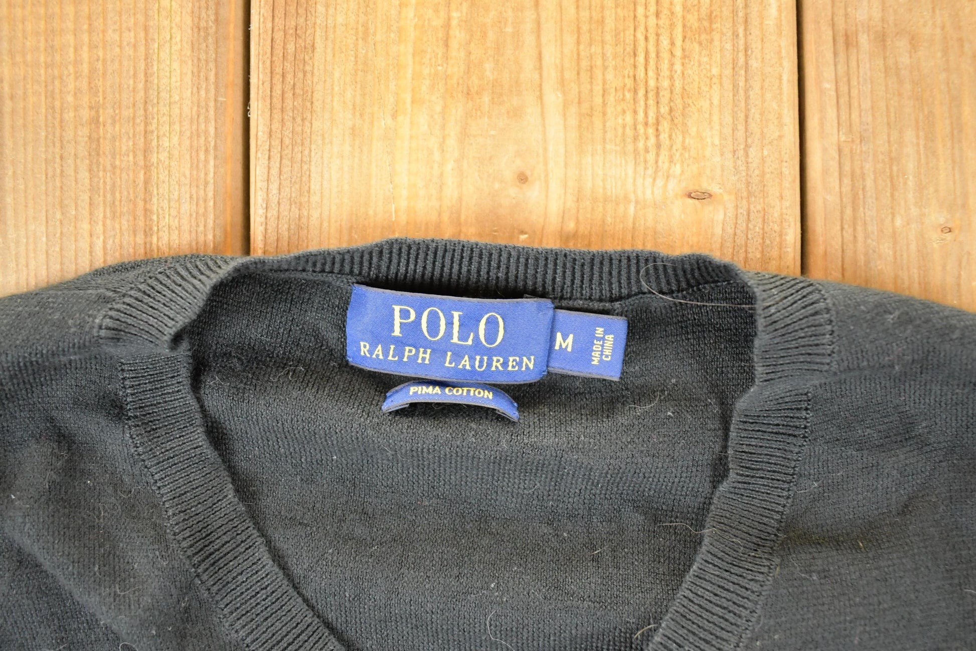 Vintage 1990s Polo By Ralph Lauren Pima Cotton V Neck Sweater Mens M