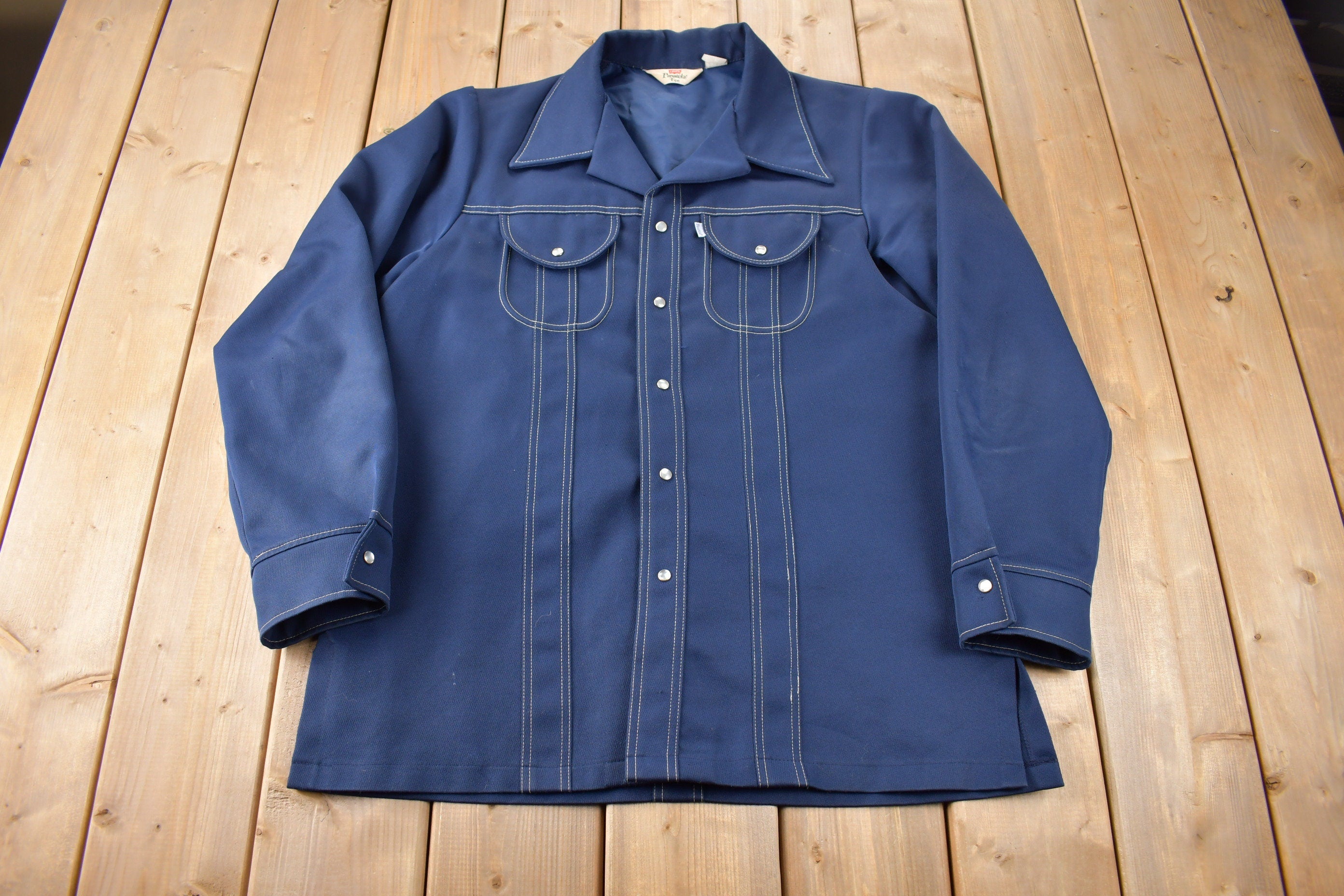 Vintage 1970s Levi's Panatela Tops Western Style Pearl Snap Button Up Shirt Made in USA Size L