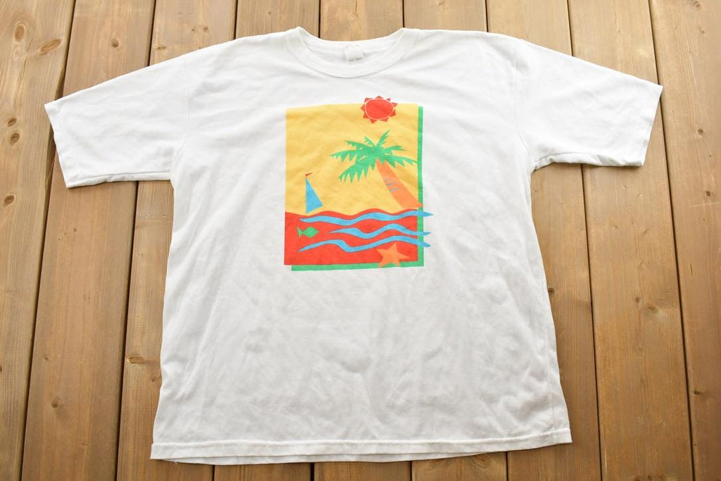 Vintage 1990s Sailboat And Palm Trees Souvenir T-Shirt
