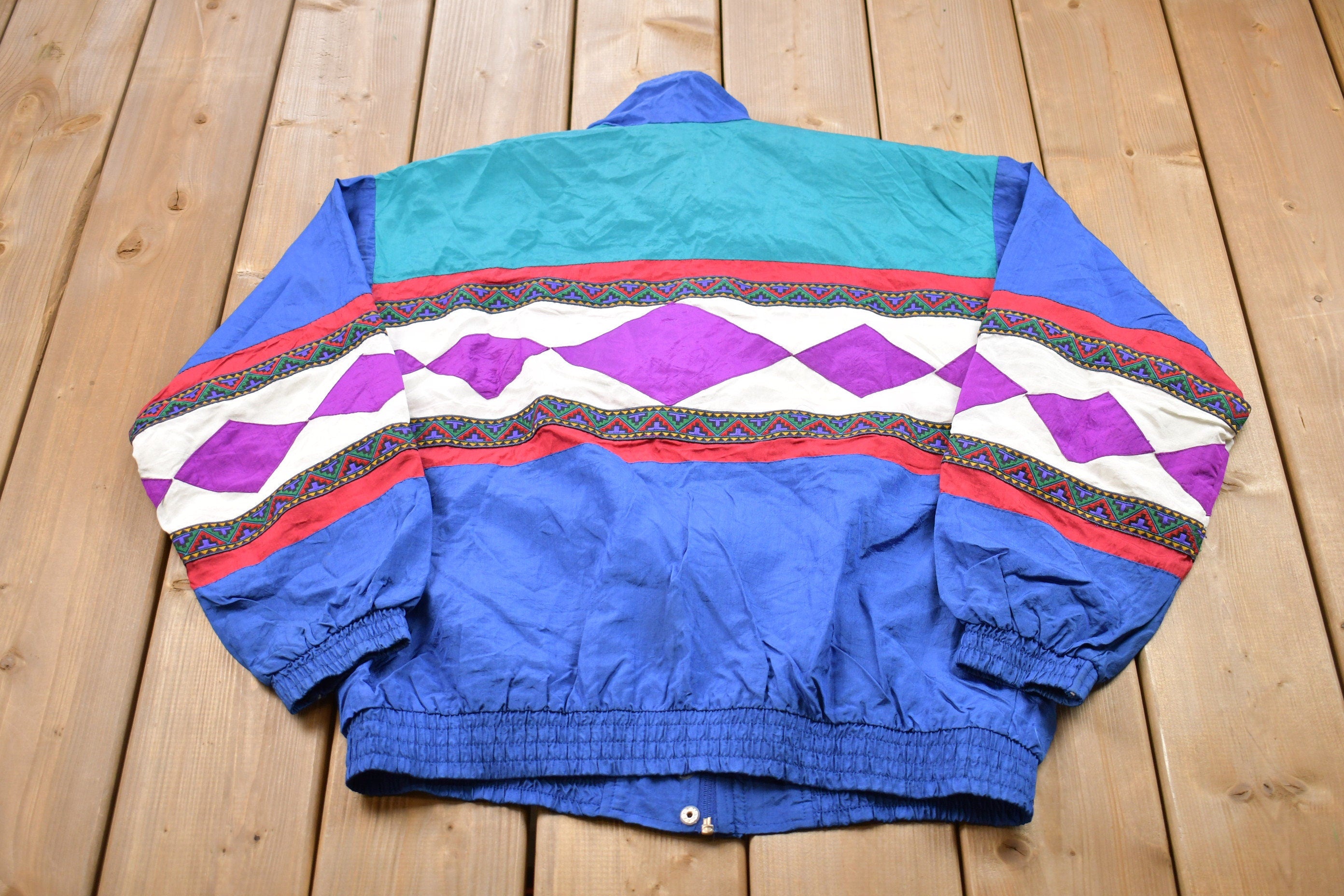 Vintage 1990s Lavon Graphic Abstract Pattern Windbreaker Jacket