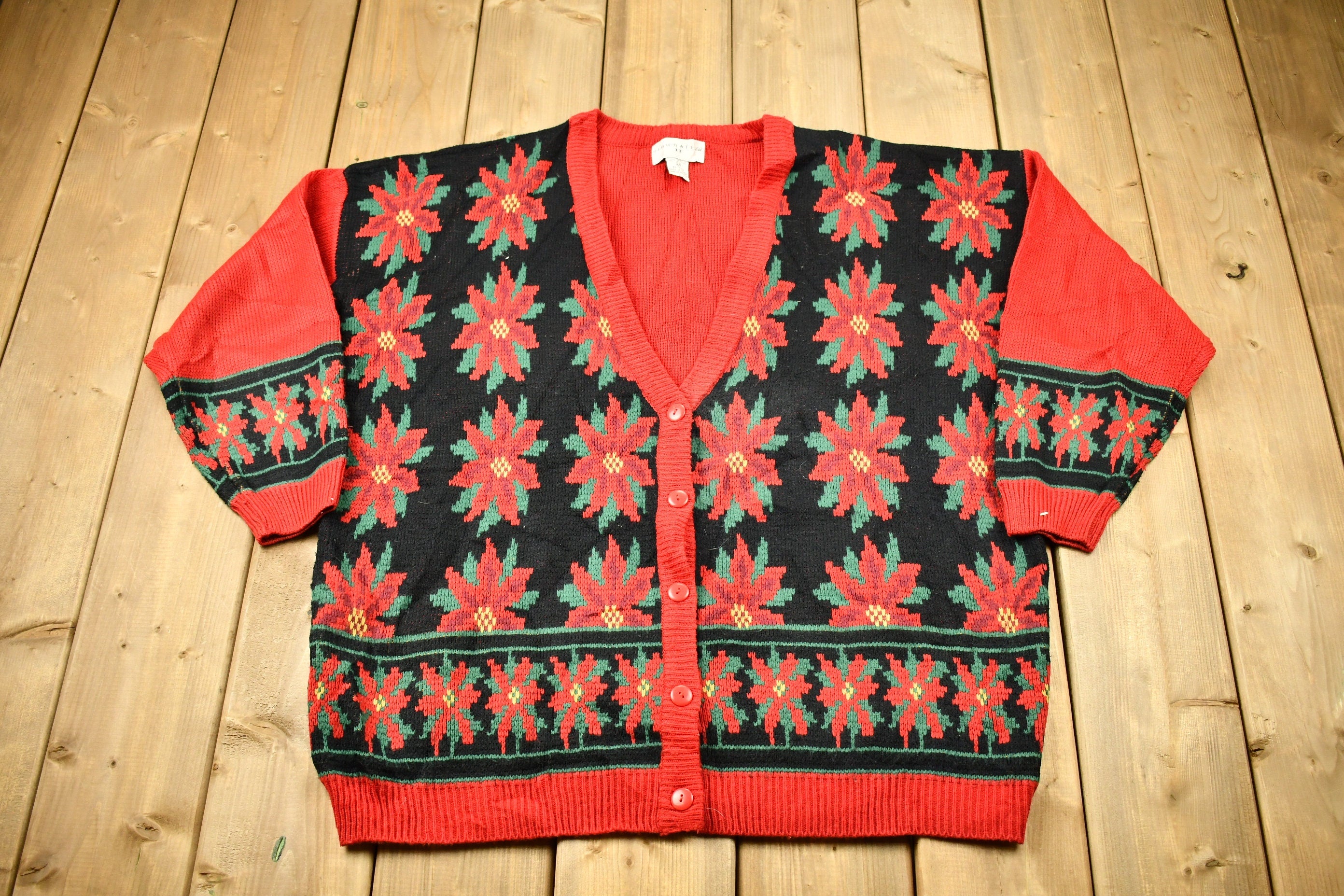 Vintage 1990s All Over Floral Pattern Knitted Cardigan Sweater