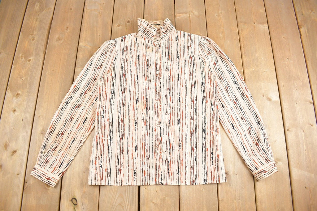 Vintage 1980s Ruffle Collar Button Up Shirt